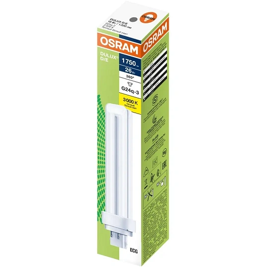 Лампа люминесцентная компактная DULUX D/E 26Вт/830 G24q-3 OSRAM (122439)