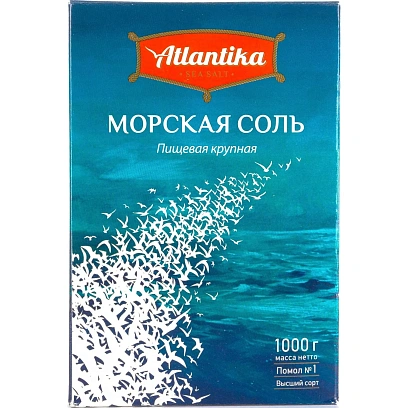 Соль Атлантика пищевая морская крупная карт.пач, 1кг