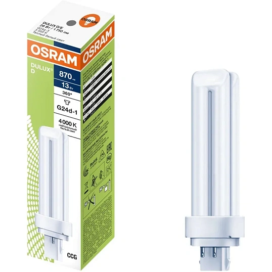Лампа люминесцентная неинтегрирован. Osram DULUX D 13W/840 G24D-1 122866
