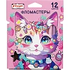 Фломастеры Комус Класс Kitty stickers 12цв. вентилир,смыв, картон.упак