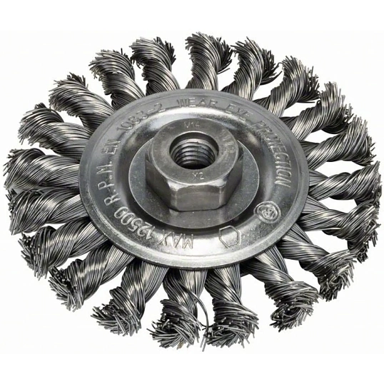 Корщетка для УШМ BOSCH 115мм, M14, дисковая, плоская, витая (2609256512)