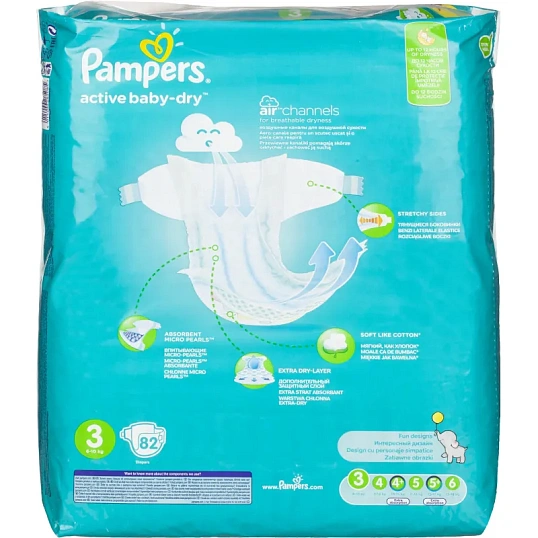 Подгузники PAMPERS Active Baby-Dry Midi 6-10 кг 82шт