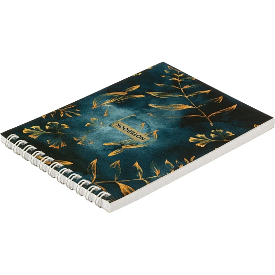 Блокнот Floral А6 60л, клетка, обл. мел.картон,спираль,синий