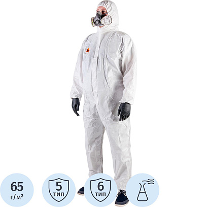 Комбинезон одноразовый защит(65г/м2)с кап.JetaSafetyJPC60 Element бел рXXXL