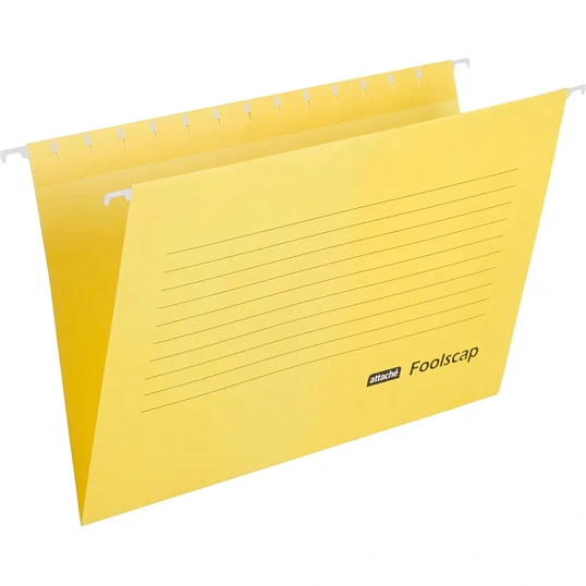 Папка подвесная Attache Foolscap, картон желтый, до 200л., 5шт/уп