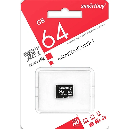 Карта памяти Smartbuy micro SDXC 64GB Class 10 UHS-1 SB64GBSDCL10-00