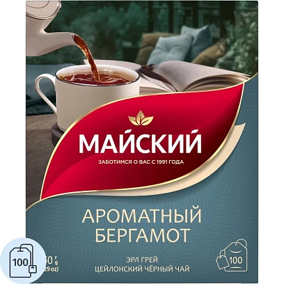 Чай Майский Ароматный Бергамот черный, аромат, в пакектиках 1,5гx100шт