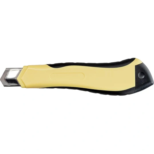 Нож канцелярский 18 мм КОМУС , с фиксатором, мет.направл.цв. в ассорт.