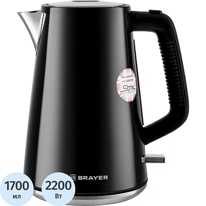 Чайник BRAYER 1073BR, электрический, STRIX,2200Вт,1,7л, стальн.корп