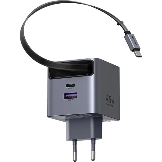 Зарядное устройство UGREEN X614(65822),выдв каб,45W GaN,USB-C&A,сер косм
