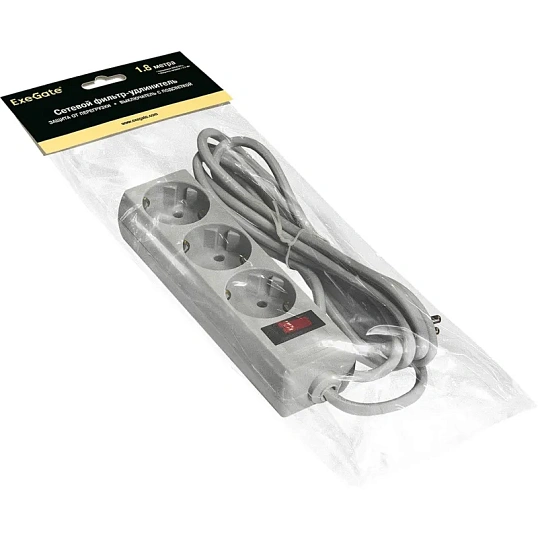 Сетевой фильтр ExeGate SP-3-1.8G 3р1.8м,  10А/2,2кВт,серый(EX221177RUS)