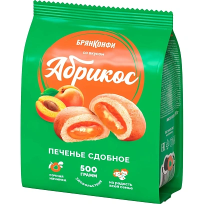 Печенье сдобное Брянконфи с абрикосовой начинкой, 500г