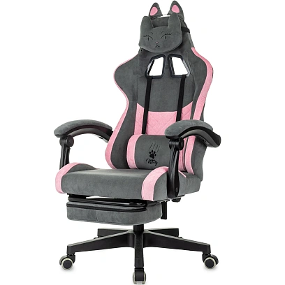 Кресло игровое VB_  Knight Kitty/F сер/роз ткань, пластик чер, под.для ног