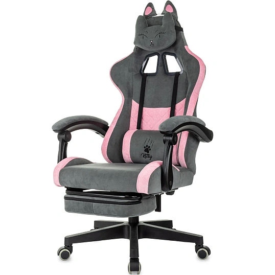 Кресло игровое VB_  Knight Kitty/F сер/роз ткань, пластик чер, под.для ног