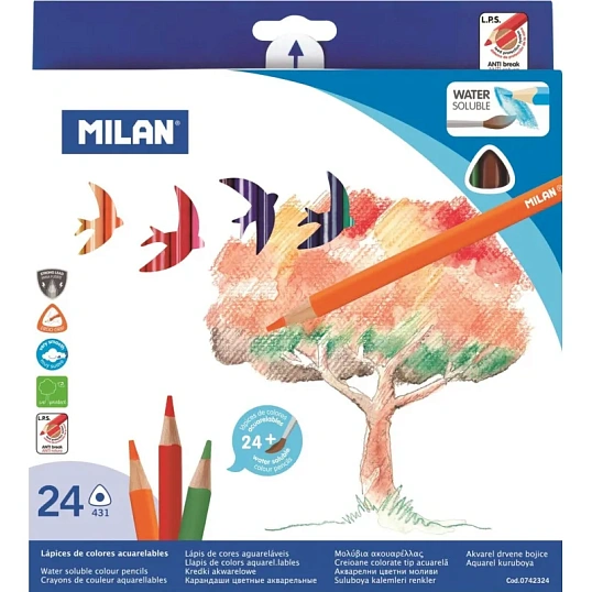 Карандаши акварельные цветные 24цв 3-гран Milan