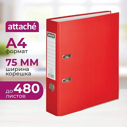 Папка-регистратор ATTACHE(ПВХ+бум)с мет.уголком,75мм,красная,ПБП1,карм.кор
