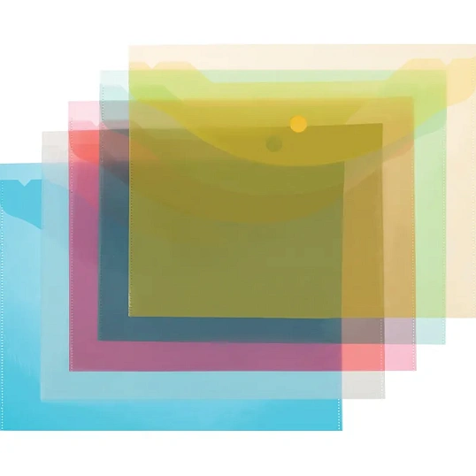 Папка-конверт на кнопке А5 Attache цвет в ассортименте 120 мкм 10 шт/уп