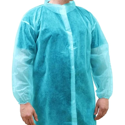 Халат н/с процед, рук.рез, на липуч, XL, дл.110см, пл 17, голуб, 10шт/уп