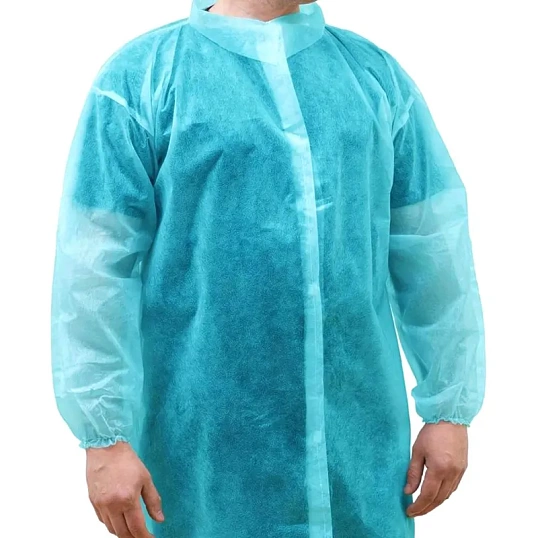 Халат н/с процед, рук.рез, на липуч, XL, дл.110см, пл 17, голуб, 10шт/уп