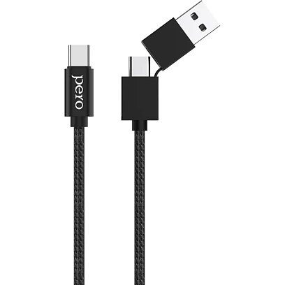 Кабель USB PERO DC-07 UNIVERSAL 2 in 1, USB-A + PD  to Type-C, 1m, Black