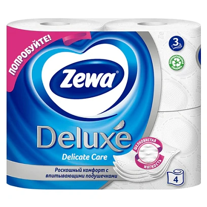 Бумага туалетная ZEWA Deluxe 3228, 3-х слойная, 18 м, белая, 4рул/уп