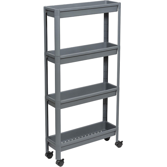 Этажерка М_VIKEA узкая 4-х ярусная на колесах, серый