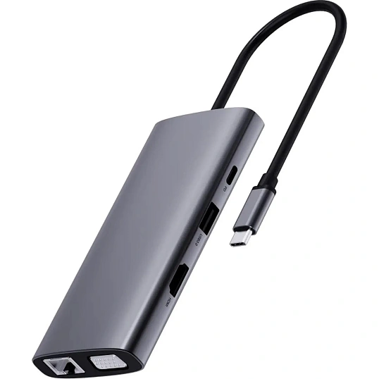 Разветвитель USB RAPOO 10в1 USB-C-PD+HDMI+USB+SD,TF+RJ45+VGA+A XD101-SGRY