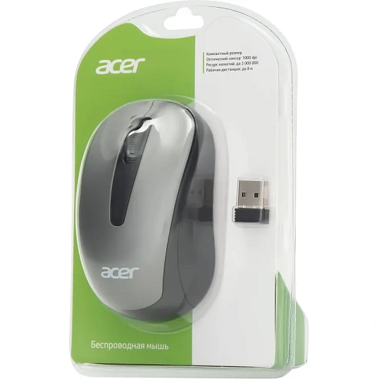 Мышь компьютерная Acer OMR134 серый оптичес. 1000dpi/2but беспровод. USB