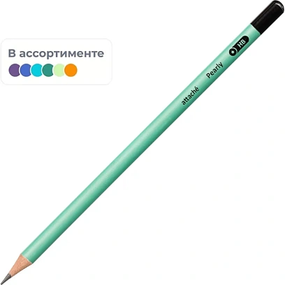 Карандаш чернографитный Attache Pearly, круглый, б/ласт, ассорти