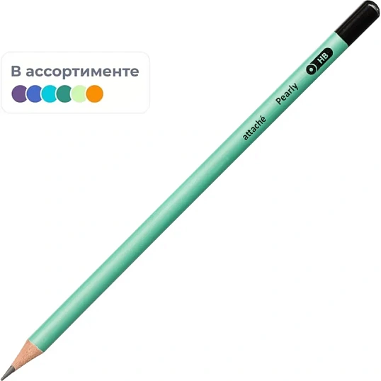Карандаш чернографитный Attache Pearly, круглый, б/ласт, ассорти