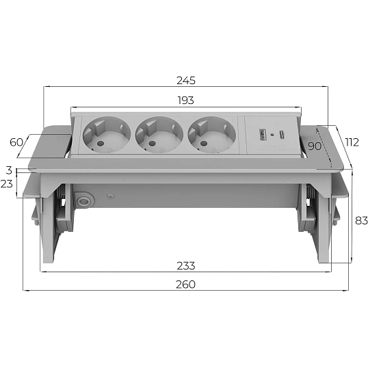 Платформа POWER BOX G4703-2AC(3сил.р./USB/Type-C) черный