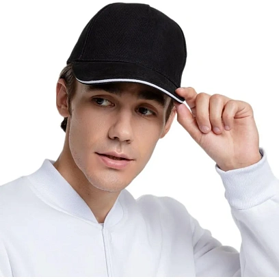 Бейсболка Classic, черная с белым кантом