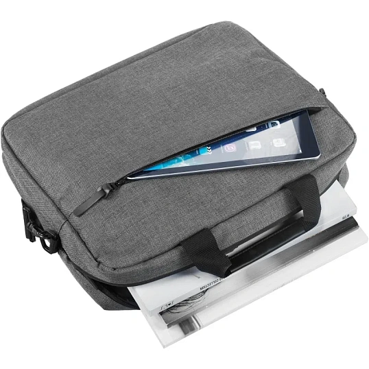 Сумка для документов , ноутбука The First, серая, 38х30х8 см, 6836.10