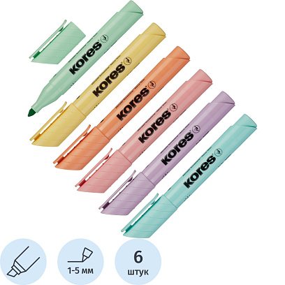 Набор текстовыделителей Kores High Liner Plus пастель 6цв.36060.01