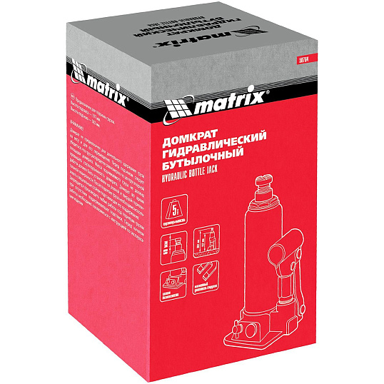 Домкрат гидравлический бутылочный 5т, 197-382 мм Matrix 50764