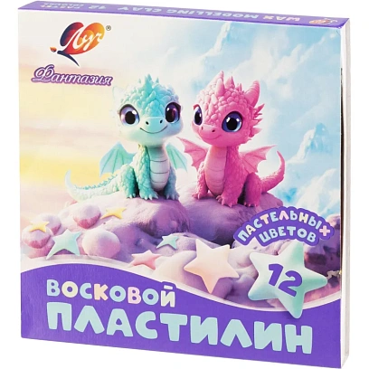 Пластилин восковой Фантазия пастельный,12цв,180г, набор стек 35С 2290-08