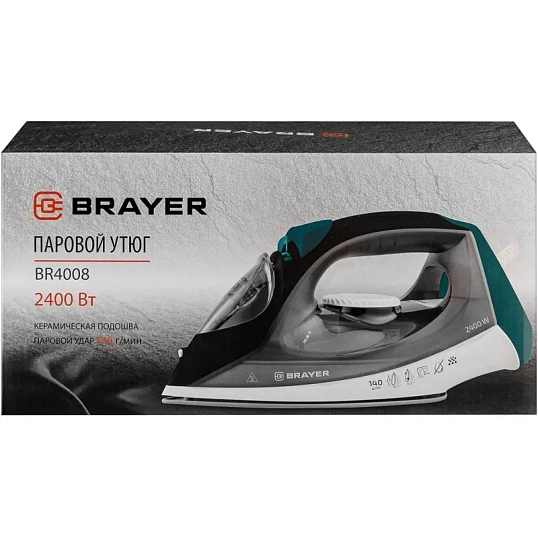 Утюг BRAYER BR4008,2400 Вт,керам,пар140 г/мин,антикапля,330 мл,верт.отпар