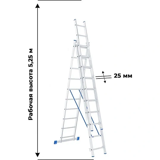 Лестница 3 х 10 ступеней, алюминиевая, трехсекционная Сибртех (97820)