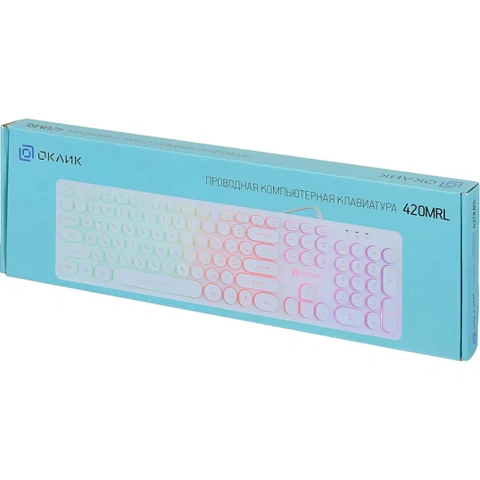 Клавиатура Oklick 420MRL белый USB slim Multimedia LED (1091227)
