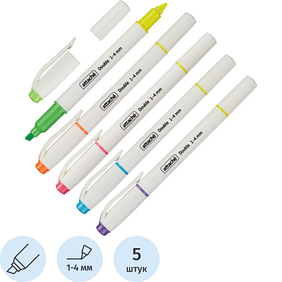 Набор текстовыделителей Attache Double 1-4 мм наб 6 цв 5 маркеров
