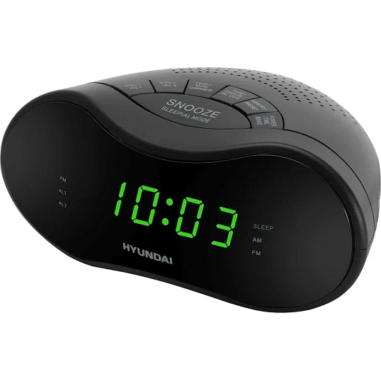 Радиобудильник Hyundai H-RCL200 черный LED подсв:зеленая часы:цифр AM/FM