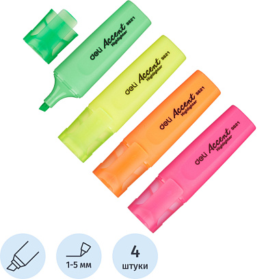 Набор текстовыделителей Deli ES622 Delight скошенный 1-5мм 4цв/наб. ассорт