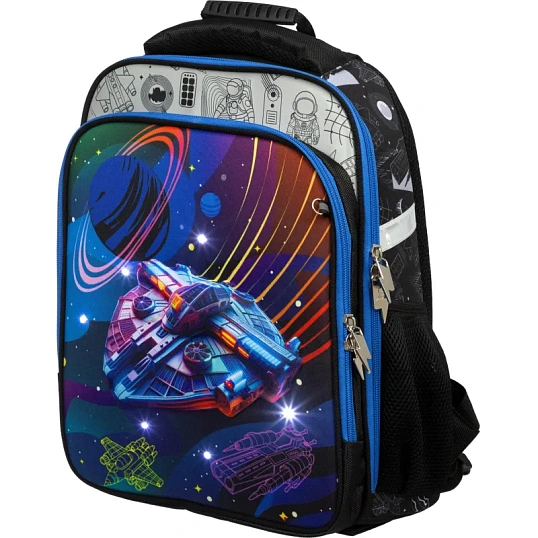Ранец Комус Класс Stright 3D Косм. путешествия, св/диоды, 2 отд, эргоном