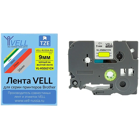 Трубка термоусадочная Vell VL-HSE621CH(с чип.9мм,черн.на жел.) для Puty