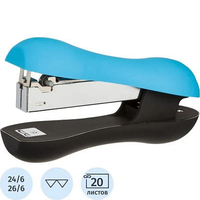 Степлер Attache Comfort вертикал. до 20 листов, черн/голуб, №24/6, 26/6