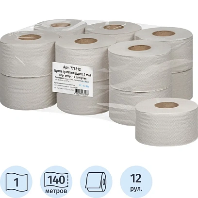 Бумага туалетная д/дисп 1сл сер втор 200ф 12рул/уп 0024А