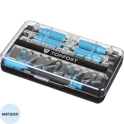 Нож макетный TOPFORT Набор 22поз:нож 4шт,смен.насад.4шт,14лез.раз.тип,бокс