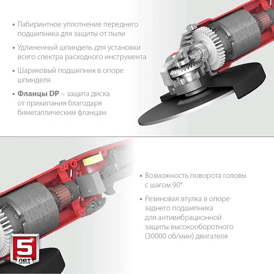 Шлифмашина угловая компакт ЗУБР УШМ-230-2205 П, 230 мм,2200 Вт