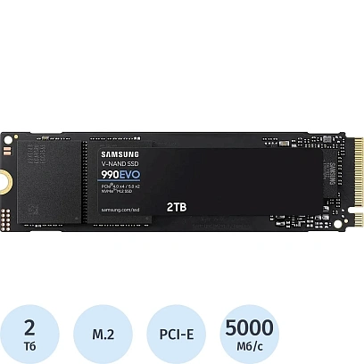 SSD накопитель Samsung 990 EVO 2Tb, M.2 2280, PCIe 4.0 x4, (MZ-V9E2T0BW)