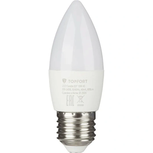 Лампа светодиодная Topfort E27 10W 4000K свеча